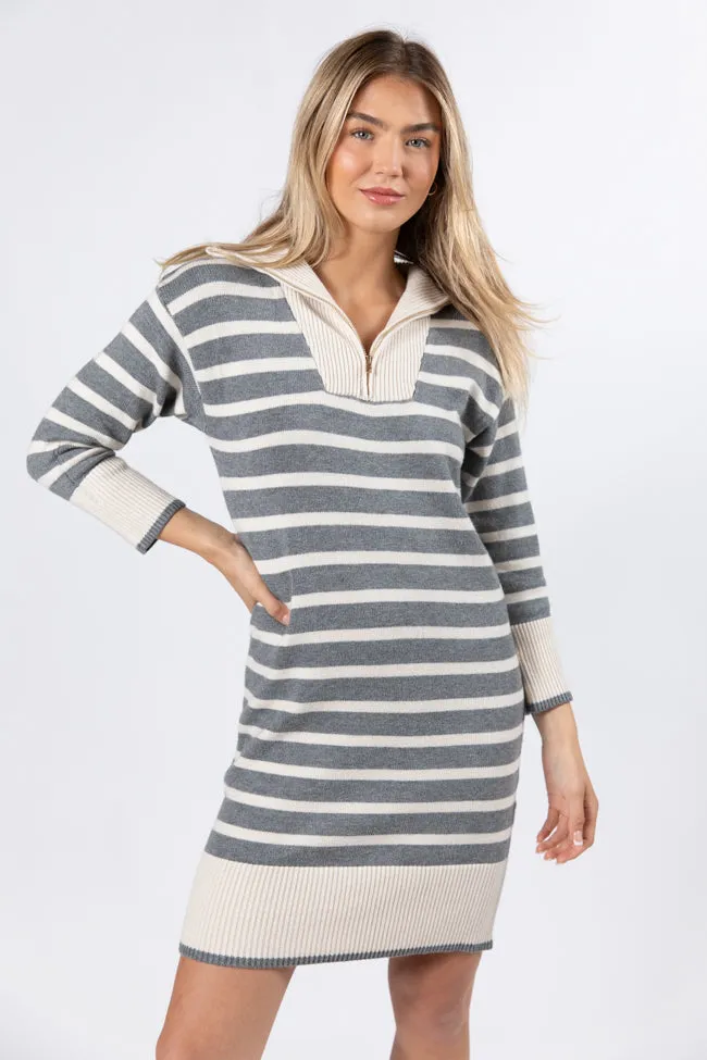 Between You and Me Grey Striped Quarter Zip Sweater Dress FINAL SALE sold by Pink Lily product image thumbnail 2