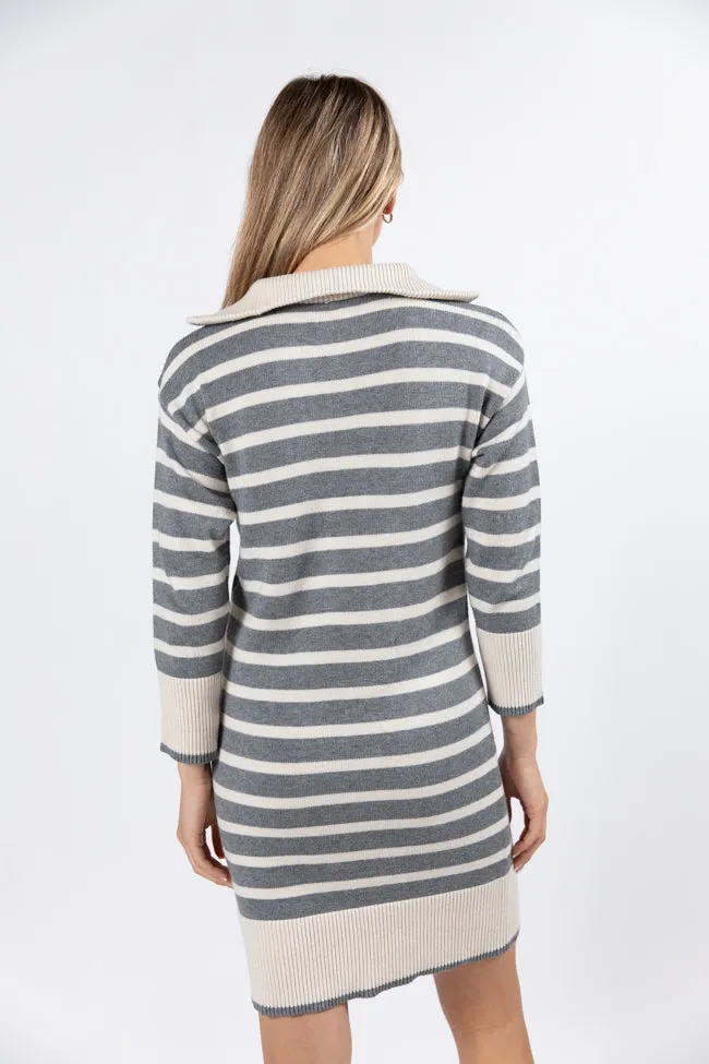 Between You and Me Grey Striped Quarter Zip Sweater Dress FINAL SALE sold by Pink Lily product image thumbnail 5