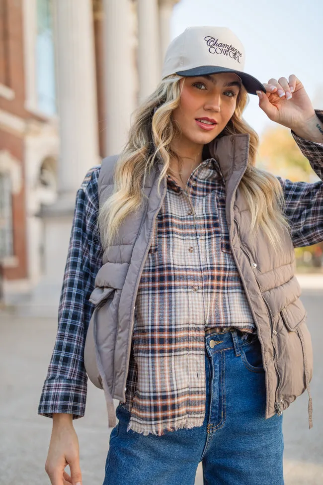 Won Me Over Mushroom Oversized Puffer Vest FINAL SALE sold by Pink Lily