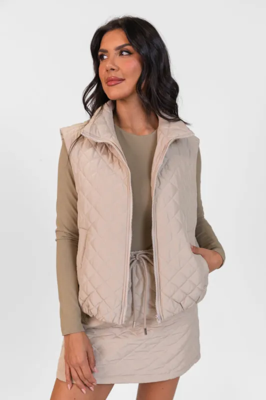 Mountainside Moment Mushroom Cropped Quilted Puffer Vest DOORBUSTER sold by Pink Lily