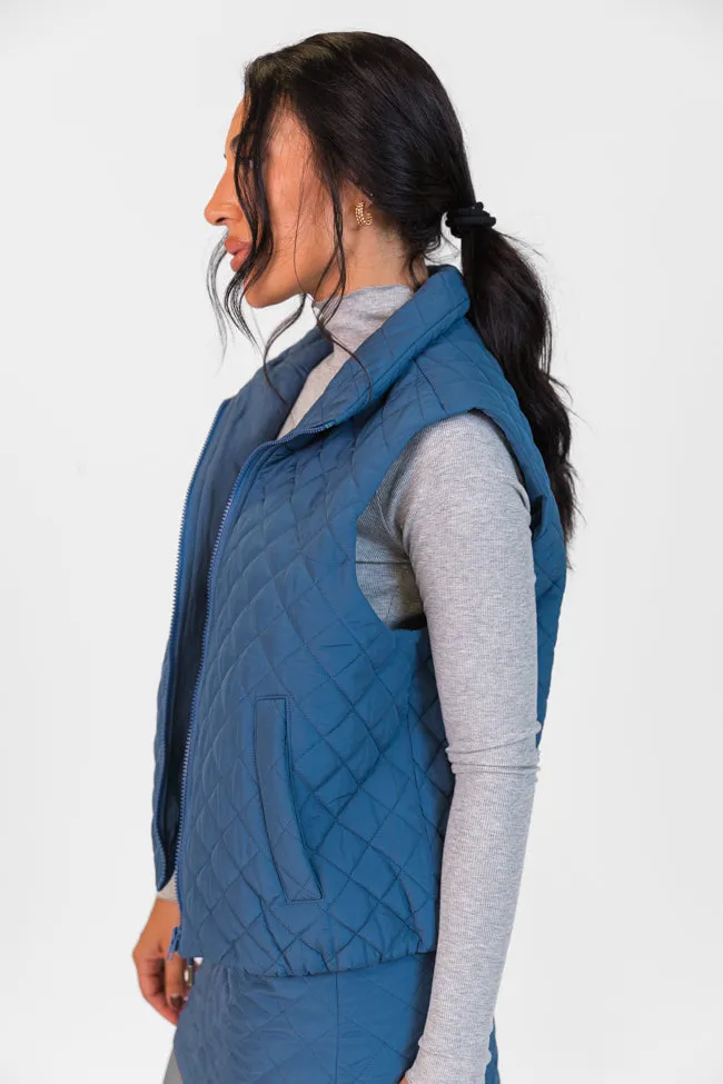 Mountainside Moment Cropped Blue Quilted Puffer Vest FINAL SALE sold by Pink Lily product image thumbnail 3