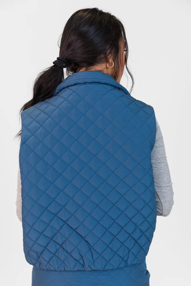 Mountainside Moment Cropped Blue Quilted Puffer Vest FINAL SALE sold by Pink Lily product image thumbnail 4