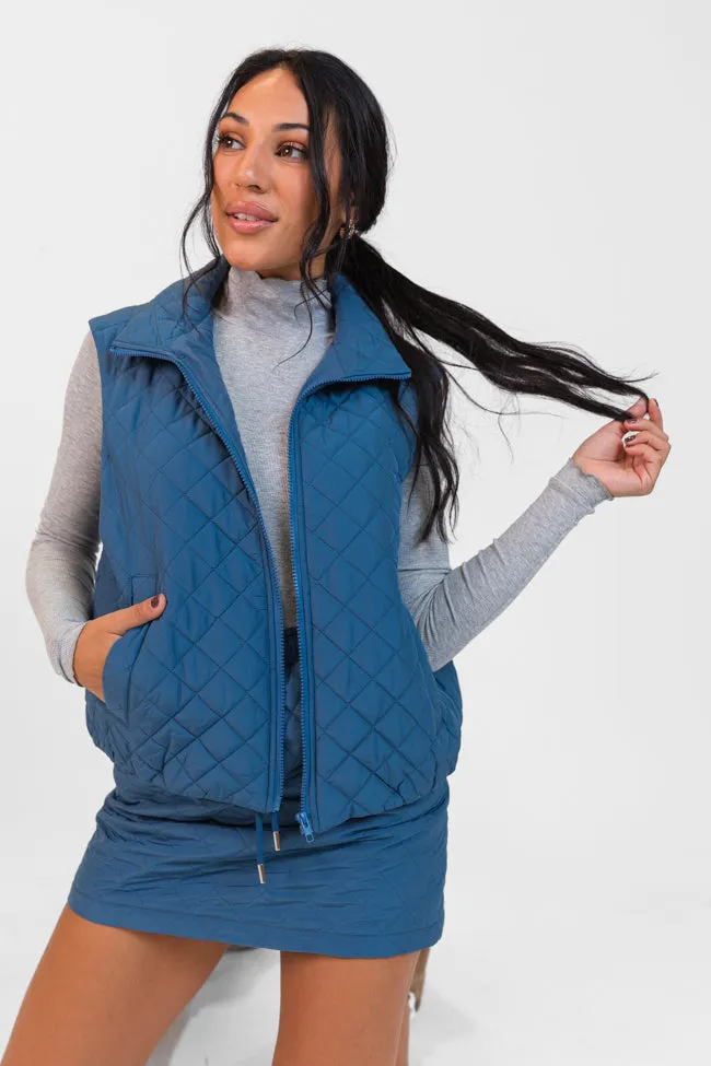 Mountainside Moment Cropped Blue Quilted Puffer Vest FINAL SALE sold by Pink Lily