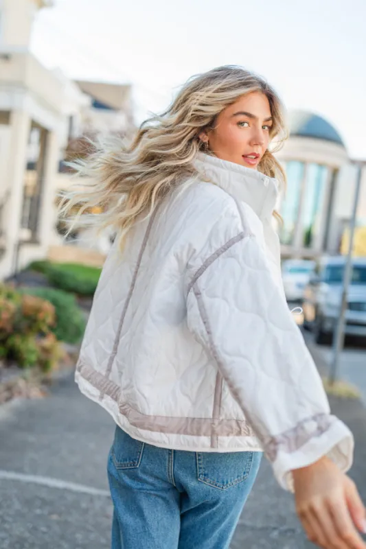 Next Up White Contrast Trim Puffer Jacket FINAL SALE sold by Pink Lily