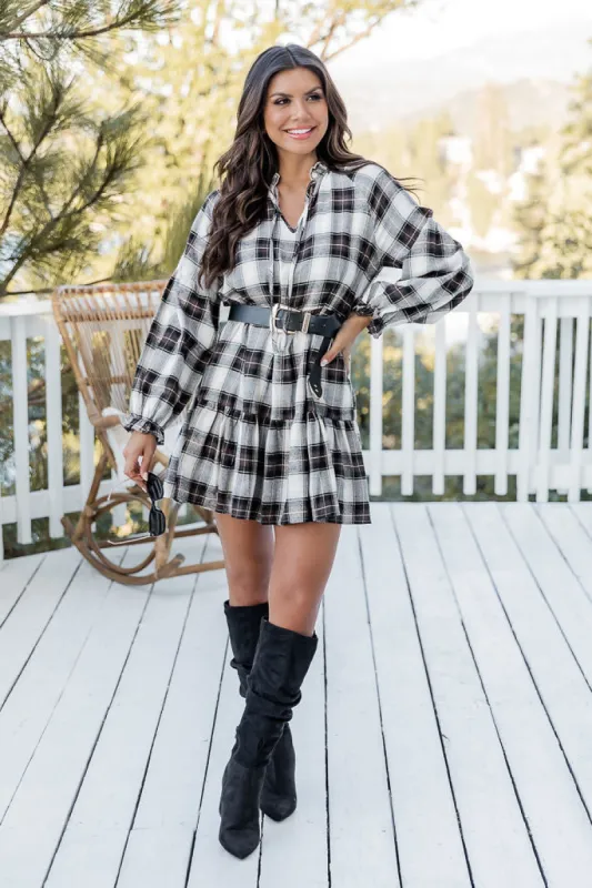 Falling Back To You Brown Plaid Tiered Mini Dress FINAL SALE sold by Pink Lily