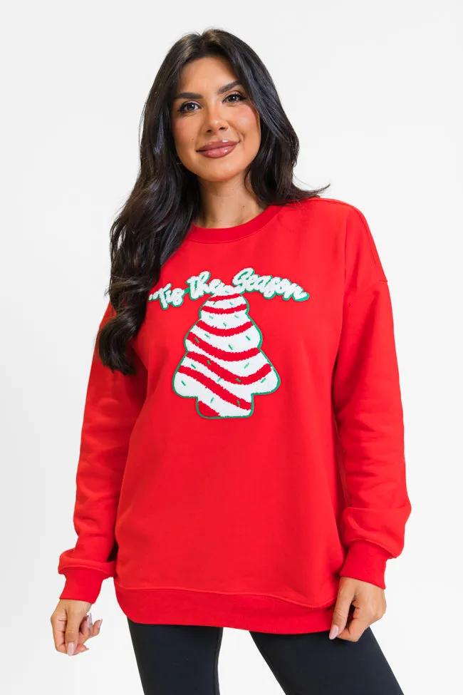 Tis The Season Christmas Cake Patch Red Graphic Sweatshirt FINAL SALE sold by Pink Lily