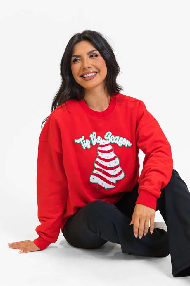 Tis The Season Christmas Cake Patch Red Graphic Sweatshirt FINAL SALE sold by Pink Lily product image thumbnail 3