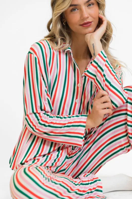 Sweet Dreams In Christmas Stripes Bamboo Pajama Set FINAL SALE sold by Pink Lily