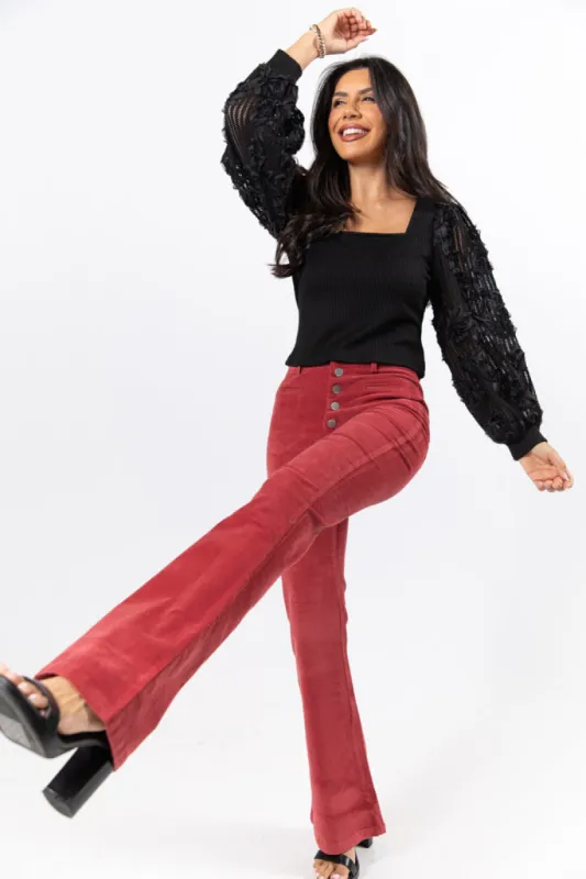 I Can't Forget Burgundy Button Fly Corduroy Pants FINAL SALE sold by Pink Lily