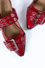 Addison Red Leather Buckle Slingback Flat sold by Pink Lily
