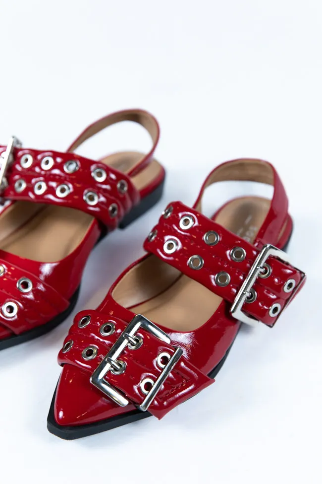 Addison Red Leather Buckle Slingback Flat sold by Pink Lily
