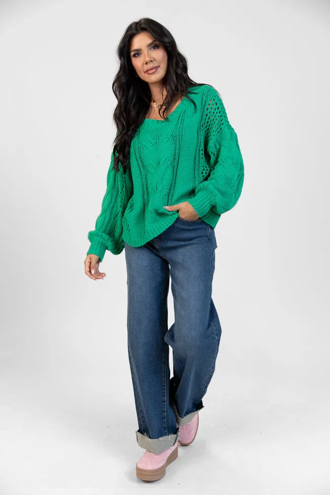 Make It Right Green Wide Neck Cable Knit Sweater DOORBUSTER sold by Pink Lily product image thumbnail 3