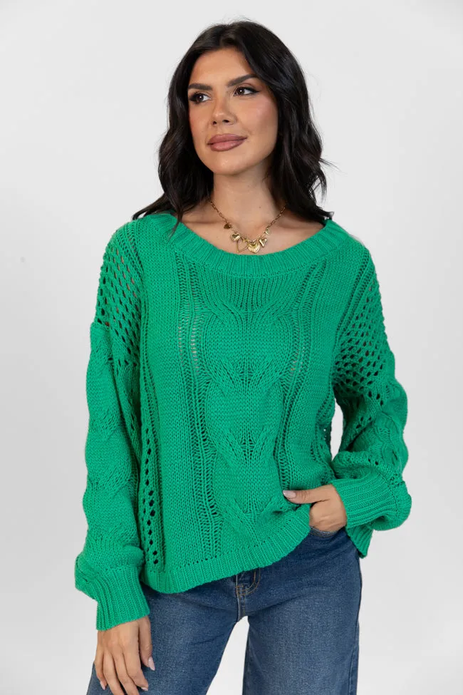 Make It Right Green Wide Neck Cable Knit Sweater DOORBUSTER sold by Pink Lily product image thumbnail 2