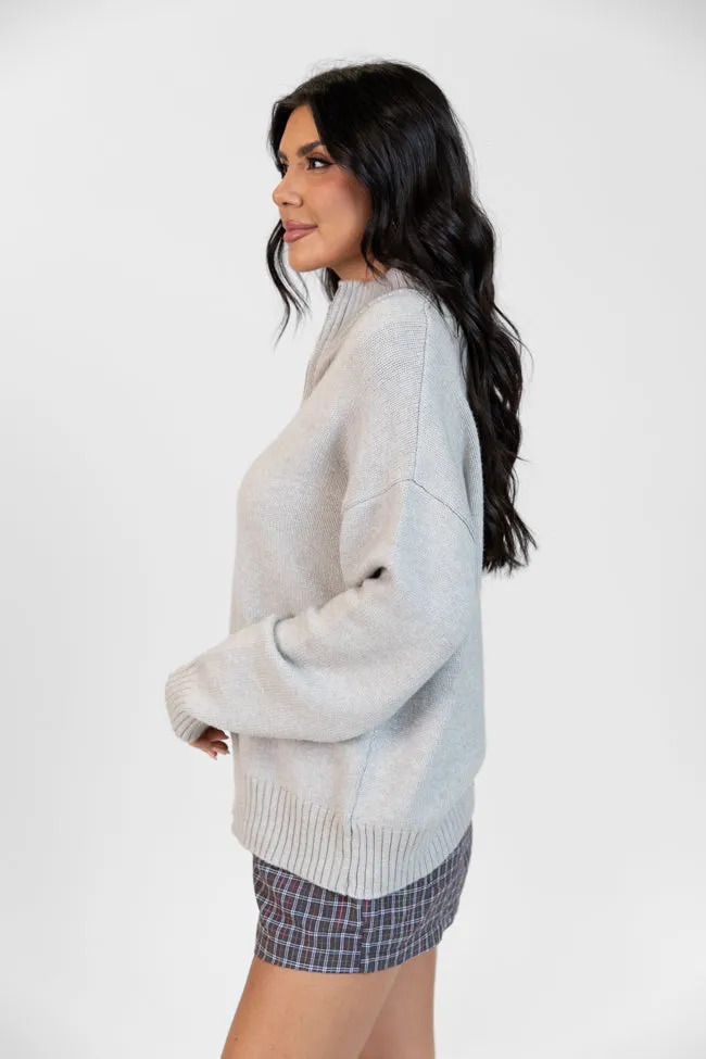 Roll With It Heather Grey Solid Quarter Zip Sweater FINAL SALE sold by Pink Lily product image thumbnail 5