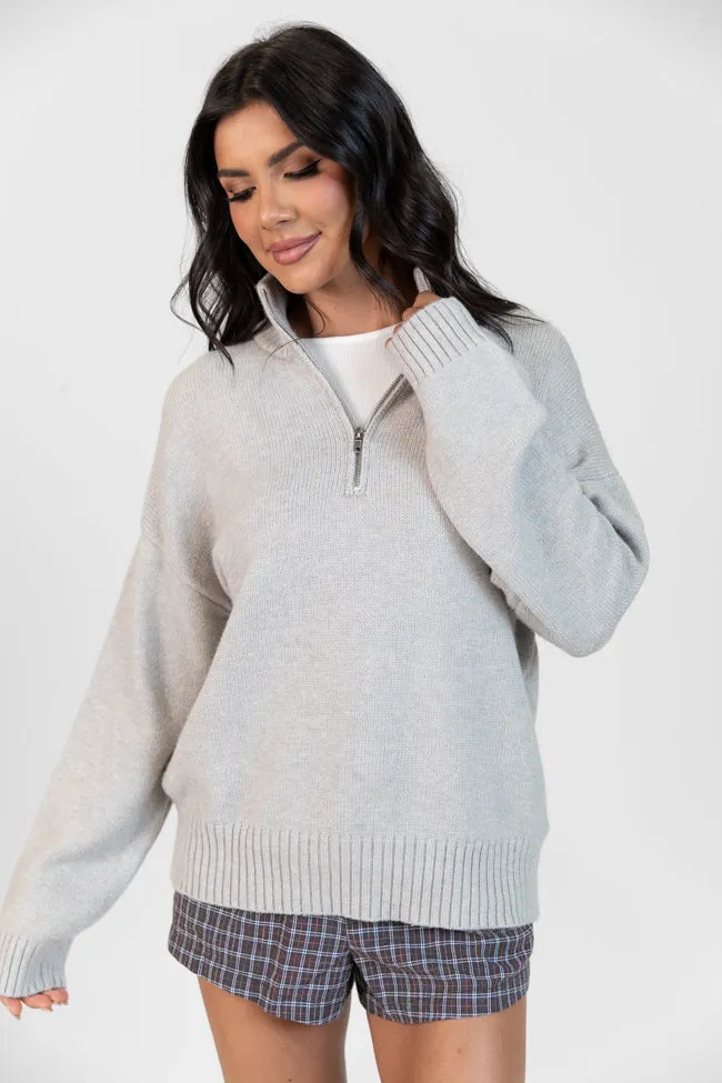 Roll With It Heather Grey Solid Quarter Zip Sweater FINAL SALE sold by Pink Lily product image thumbnail 4
