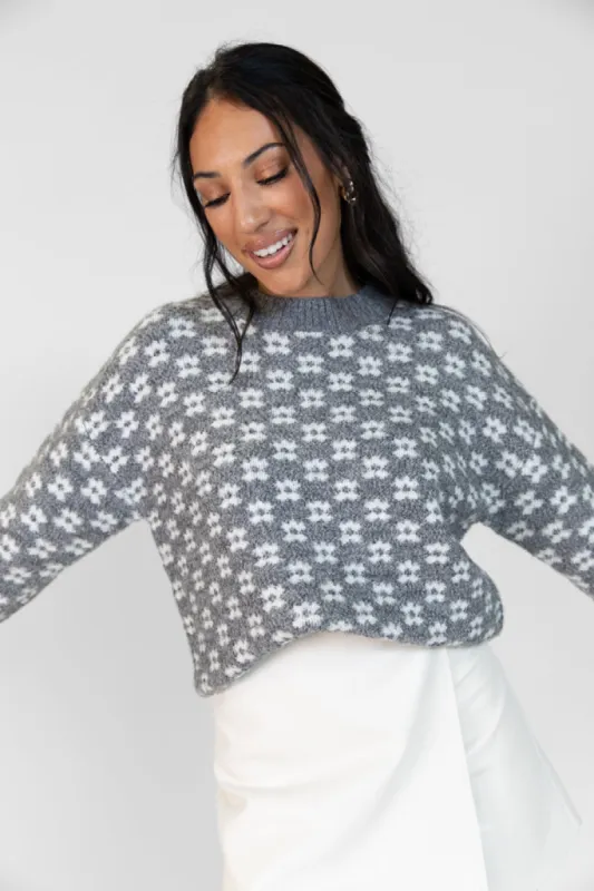 Gonna Go Far Grey Flower Print Sweater FINAL SALE sold by Pink Lily