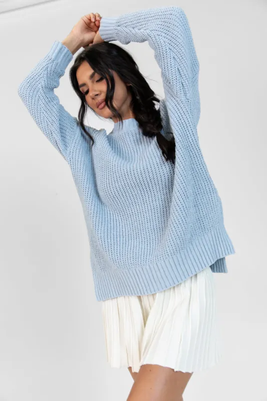 Everyday Feelings Blue Chenille Waffle Knit Sweater FINAL SALE sold by Pink Lily