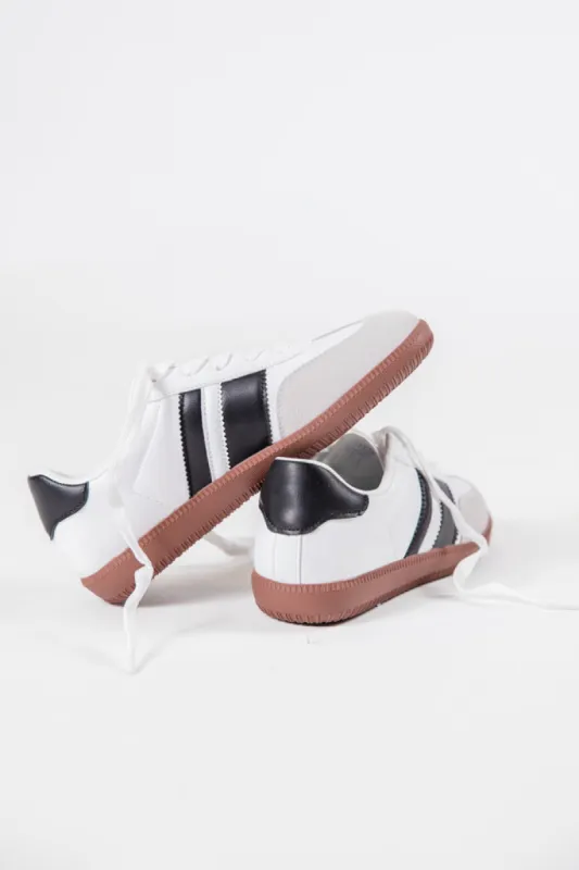 Lunden Double Stripe Black and White Leather Sneaker SALE sold by Pink Lily