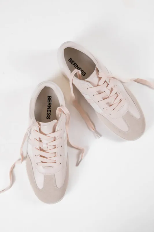 Presley Double Stripe Beige Leather Sneaker sold by Pink Lily
