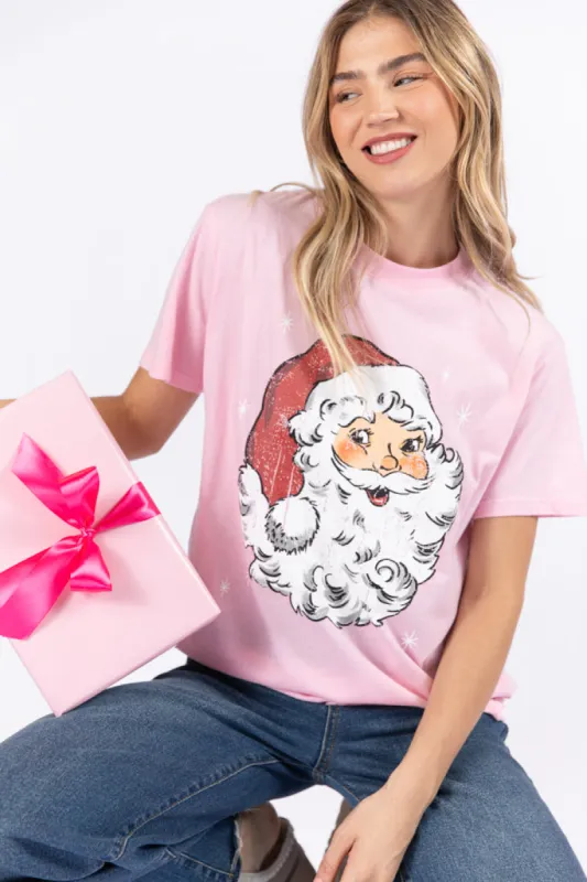 Have Yourself A Merry Little Christmas Light Pink Oversized Graphic Tee sold by Pink Lily