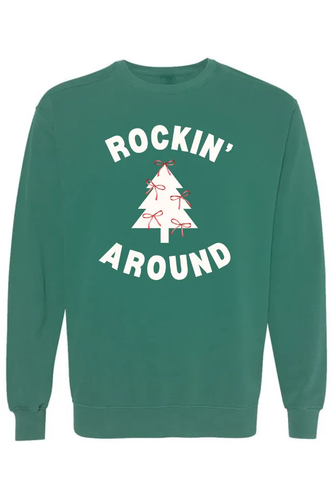 Rockin' Around Bows Pine Needle Green Graphic Sweatshirt DOORBUSTER sold by Pink Lily