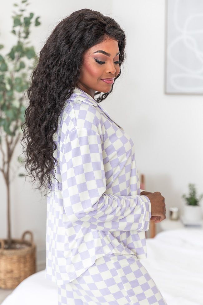 Makes A Difference Purple Checkered Bamboo Pajama Set sold by Pink Lily product image thumbnail 3