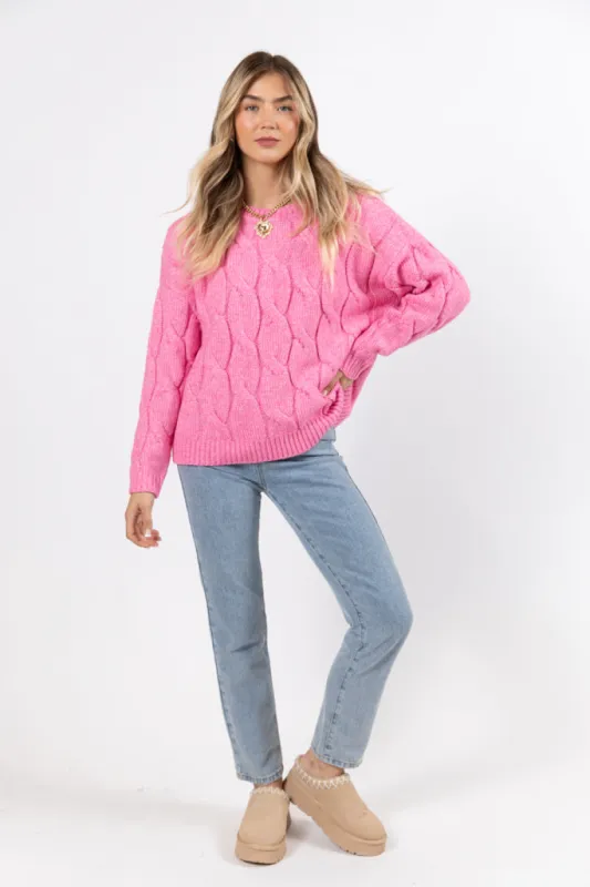 Steer Me Right Pink Oversized Cable Knit Sweater FINAL SALE sold by Pink Lily