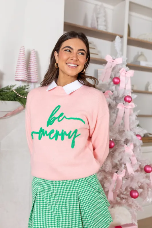 Be Merry Pink And Green Sweater FINAL SALE made by Pink Lily