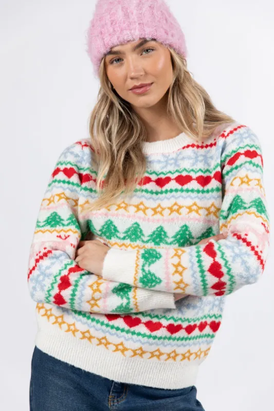 Final Sleigh Multi Color Christmas Fair Isle Sweater  FINAL SALE sold by Pink Lily