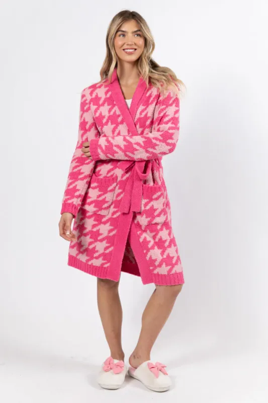 It Was All A Dream Pink Tonal Houndstooth Robe FINAL SALE sold by Pink Lily