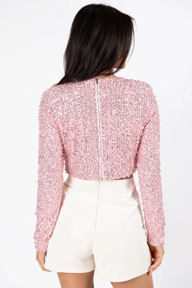 In Good Spirits Pink Pearl And Sequin Embellished Crop Blouse FINAL SALE sold by Pink Lily product image thumbnail 4