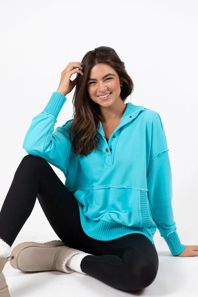 Just Go With It Blue Oversized Henley Pullover SALE sold by Pink Lily