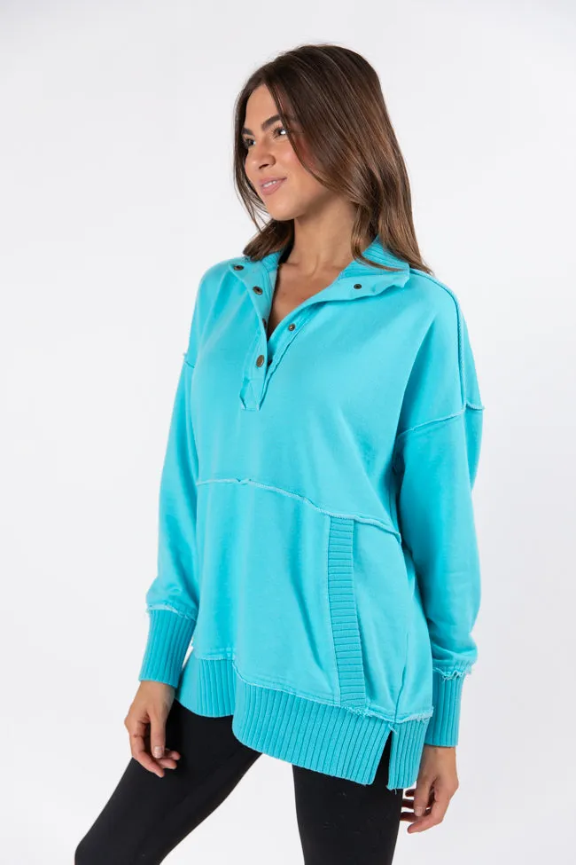 Just Go With It Blue Oversized Henley Pullover SALE sold by Pink Lily product image thumbnail 4