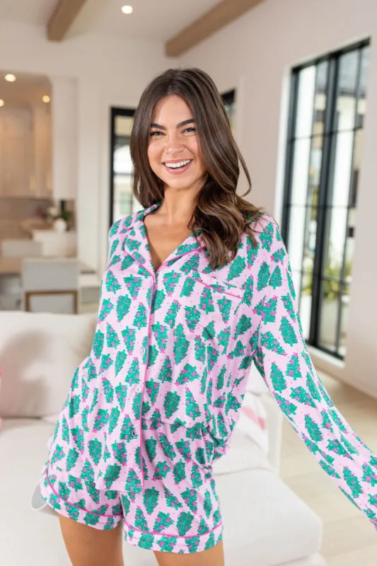 Under The Stars In Pink Pines Long Sleeve Bamboo Pajama Top FINAL SALE made by Pink Lily