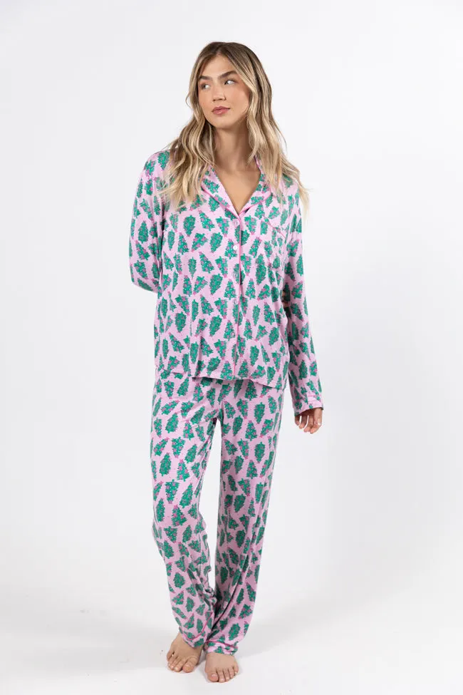 Under The Stars In Pink Pines Long Sleeve Bamboo Pajama Top FINAL SALE sold by Pink Lily product image thumbnail 3