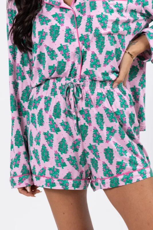 Under The Stars In Pink Pines Bamboo Pajama Shorts FINAL SALE sold by Pink Lily