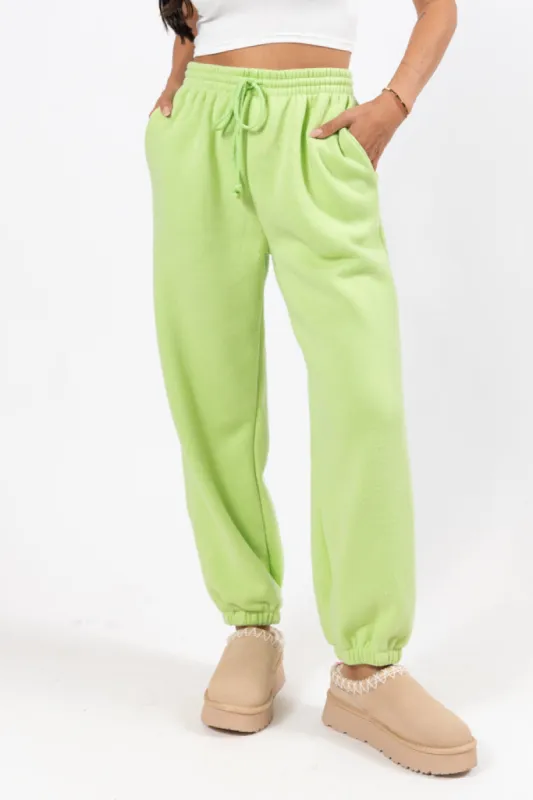 Run It By Me Lime Fleece Joggers FINAL SALE sold by Pink Lily