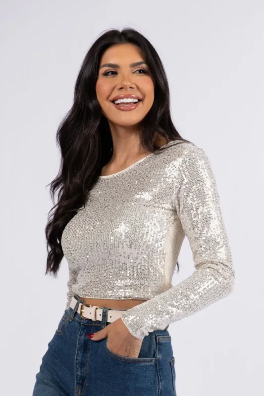 Tidings To You Champagne Smocked Back Sequin Top  FINAL SALE sold by Pink Lily