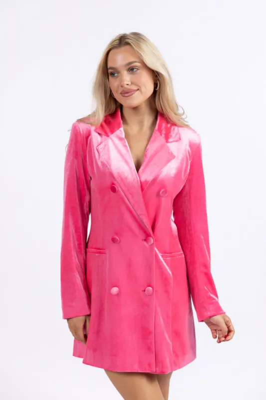 Never Bothered Me Pink Blazer Style Velvet Dress SALE sold by Pink Lily