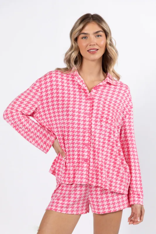On A Cloud In Pink Houndstooth Pajama Set FINAL SALE sold by Pink Lily