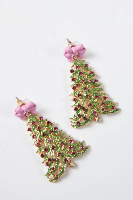 Pink Christmas Tree Earrings SALE sold by Pink Lily
