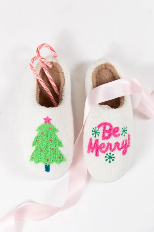 Be Merry Ivory Slippers FINAL SALE sold by Pink Lily