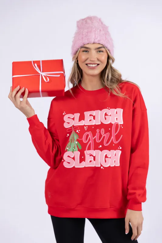 Sleigh Girl Sleigh Red Oversized Graphic Sweatshirt sold by Pink Lily