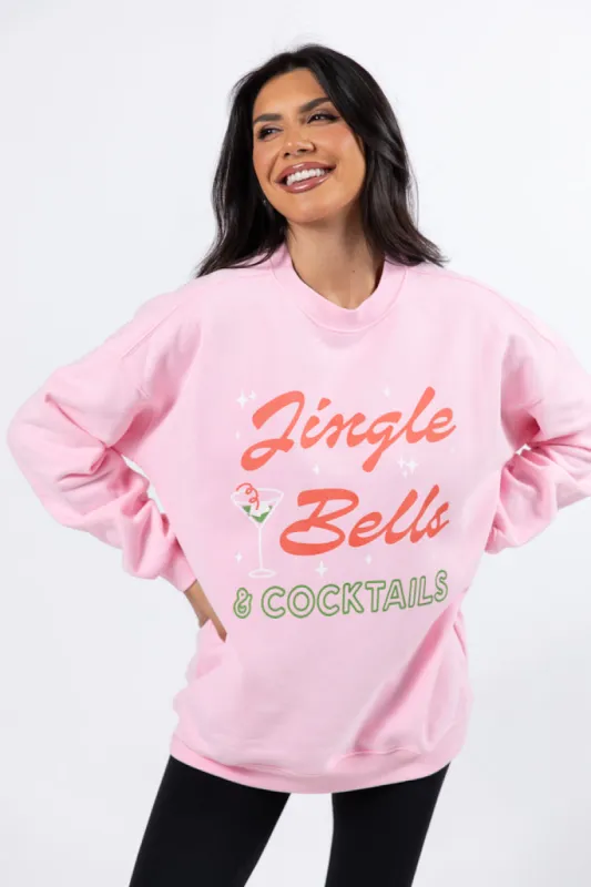 Jingle Bells And Cocktails Light Pink Oversized Graphic Sweatshirt sold by Pink Lily