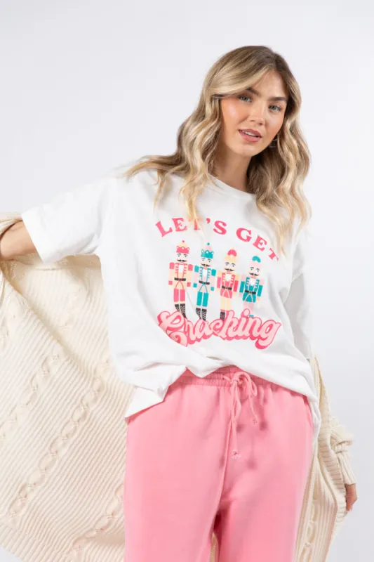 Let's Get Crackin Off White Oversized Graphic Tee sold by Pink Lily
