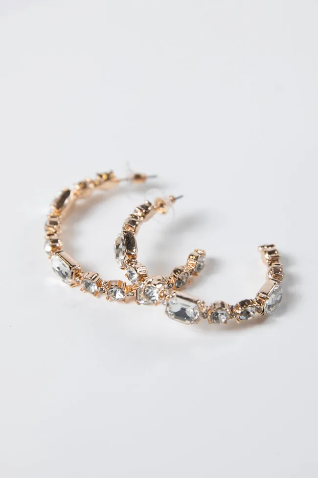 Gold Hoop with Clear Mixed Sized Crystal Earring SALE sold by Pink Lily