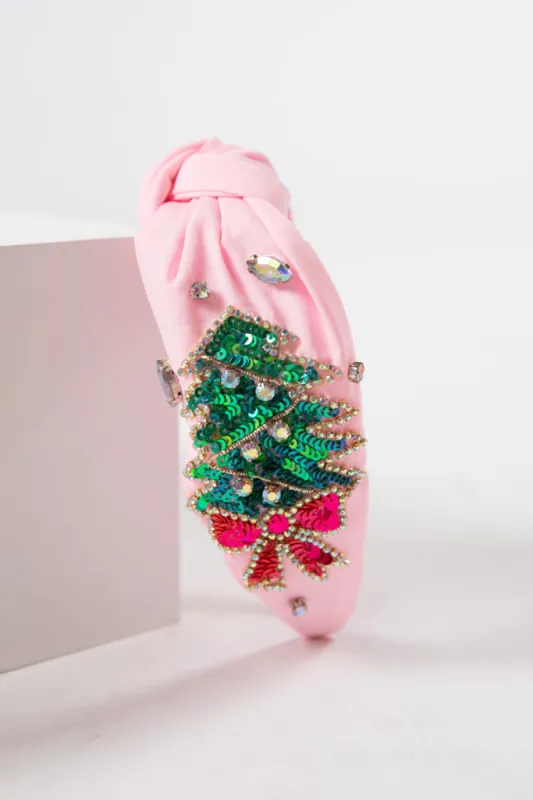 Pink Headband with Green Christmas Tree and Pink Bow SALE sold by Pink Lily
