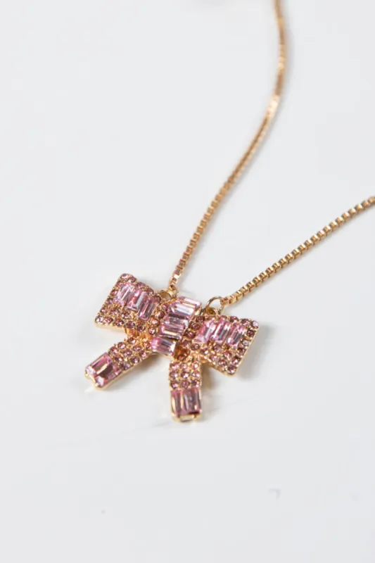 Pink Rhinestone Bow Necklace sold by Pink Lily