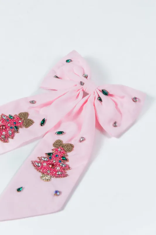 Pink Hair Bow with Hot Pink Christmas Tree sold by Pink Lily