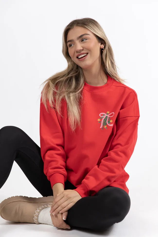 Only A Morning Person On December 25th Red Oversized Graphic Sweatshirt sold by Pink Lily product image thumbnail 2
